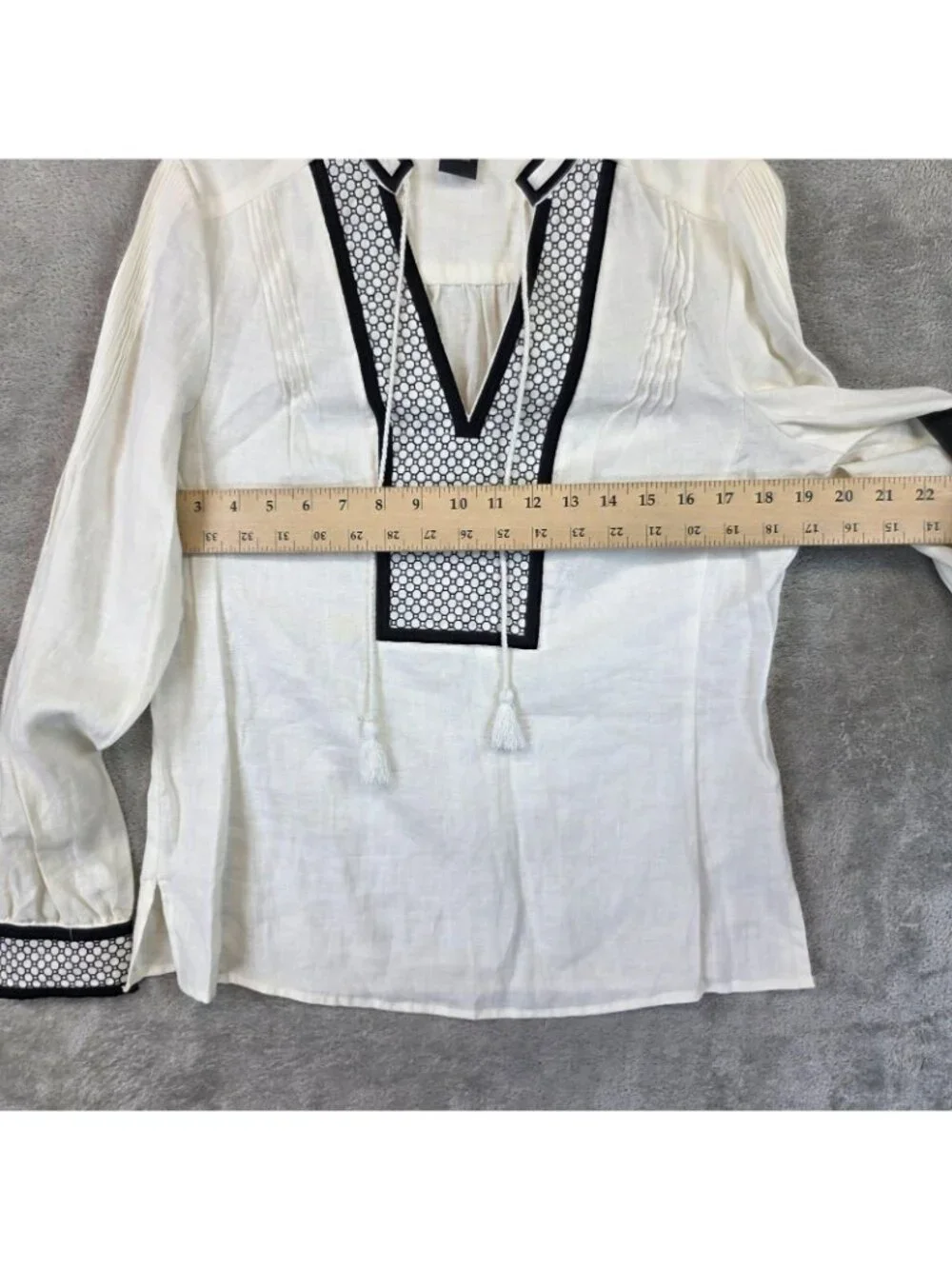 Mercer & Madison Blouse Womens S White 100% Linen Long Sleeve Embroidered Tunic